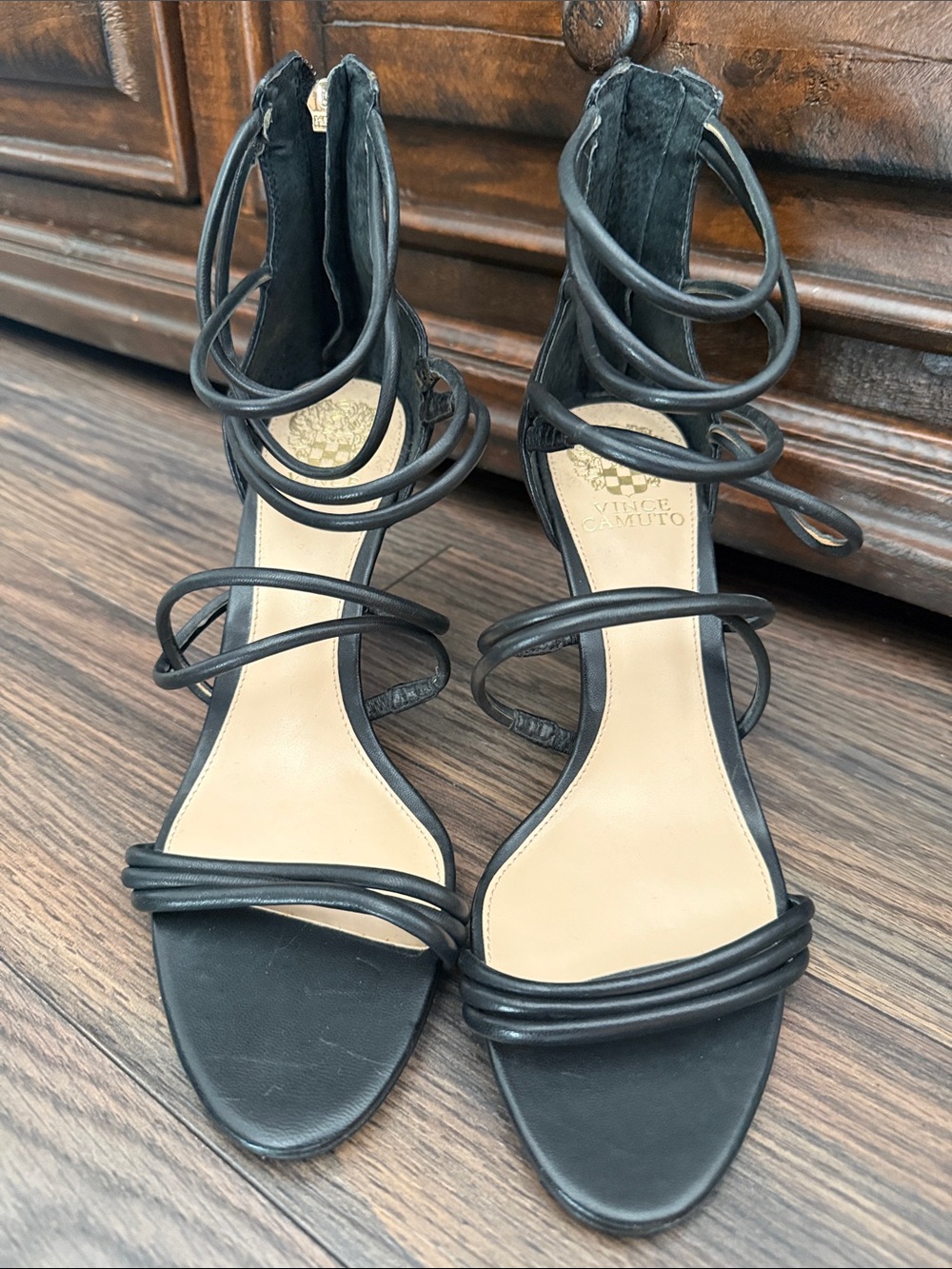 NWOT Vince Camuto Women's Black Strappy High Heel Sandals with Back Zip